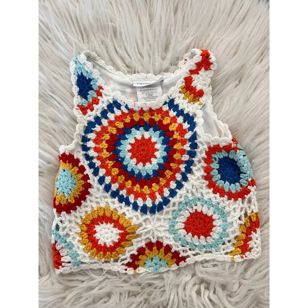 Tween Diva Girls' Crocheted‎ Crop Tank Top Shorts Set Multicolor Size 5
